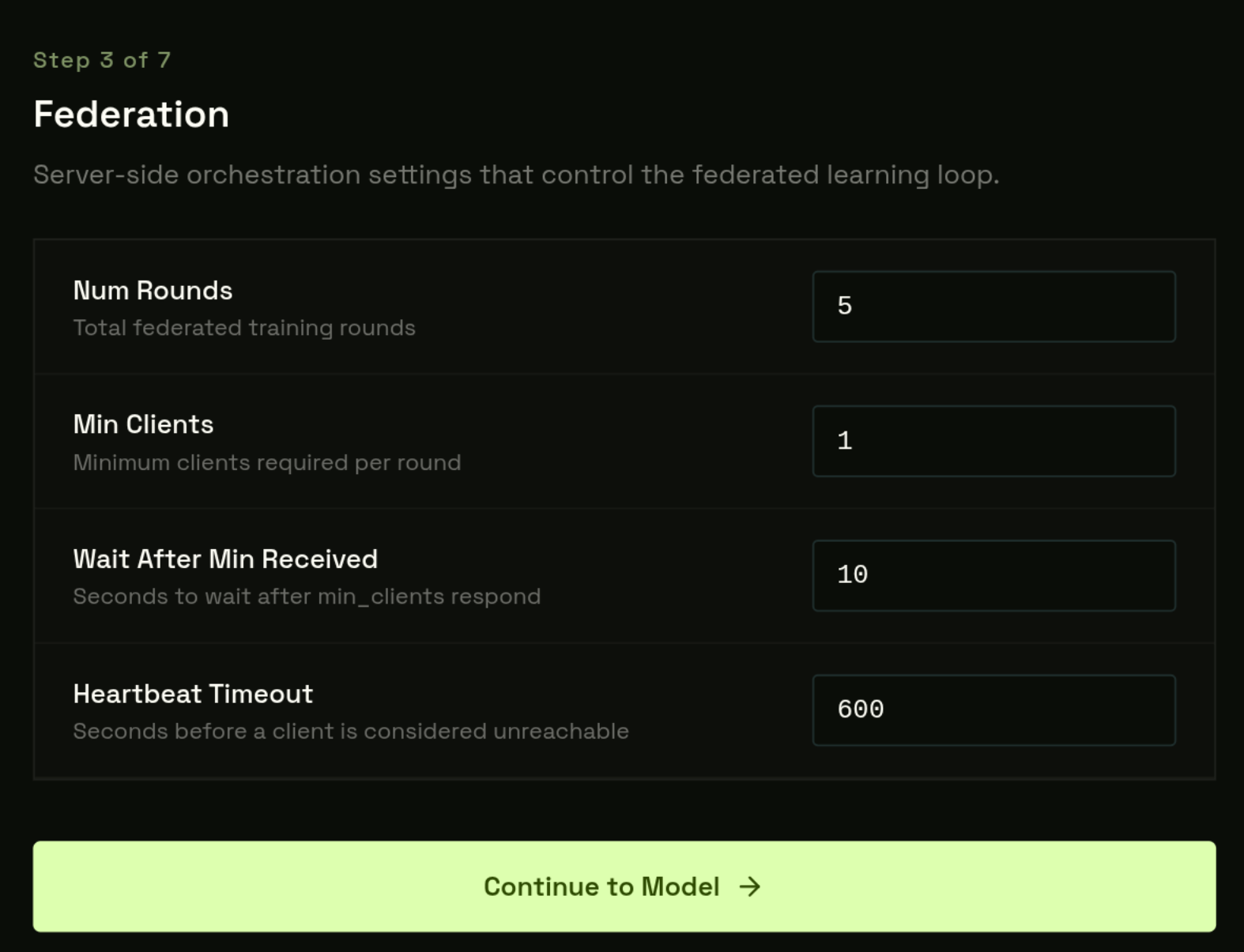 Step 3 — Federation Config form