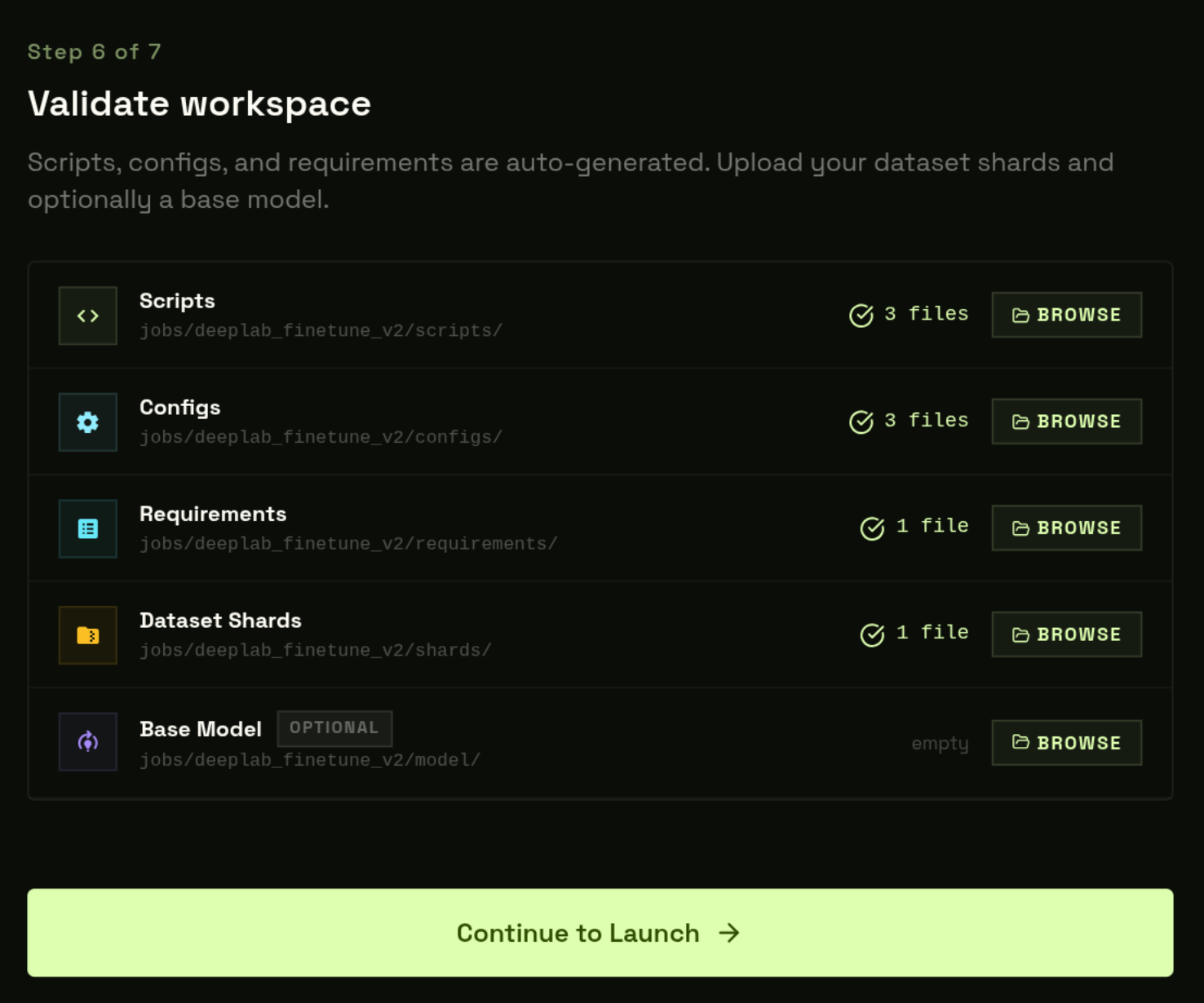 Step 6 — all assets uploaded, validation passing